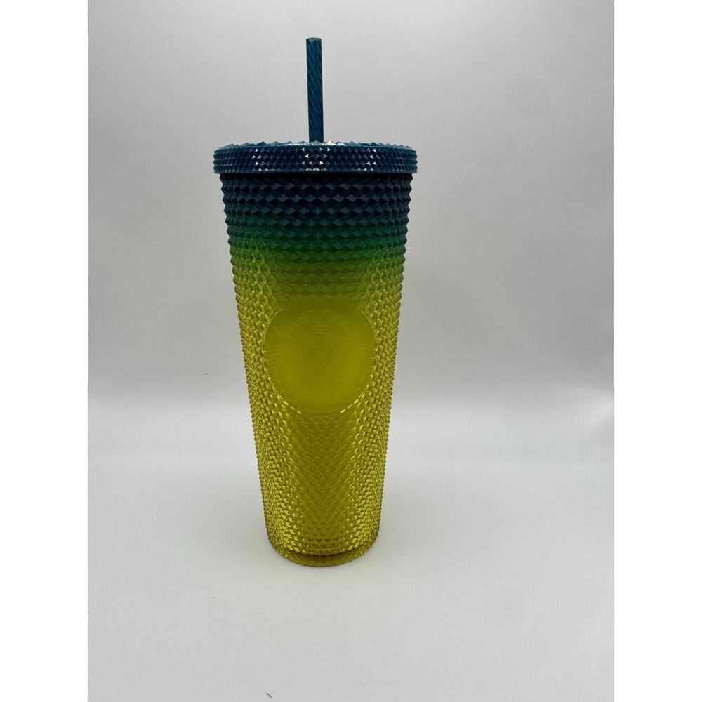 Starbucks Fall 2023 Gradient Lemon Yellow Blue Studded Venti 24 oz. Cold Tumbler